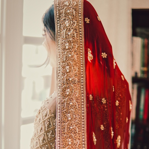 Royal Maroon and Taupe Indian Pakistani Bridal Lehenga Kameez - Picture 8 of 11